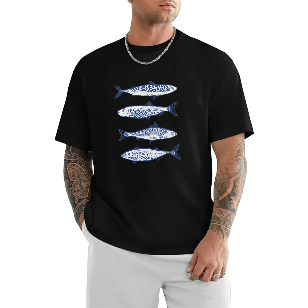 High-Quality Fish Pattern Cotton T-Shirt | Trendy Summer Hip Hop Style