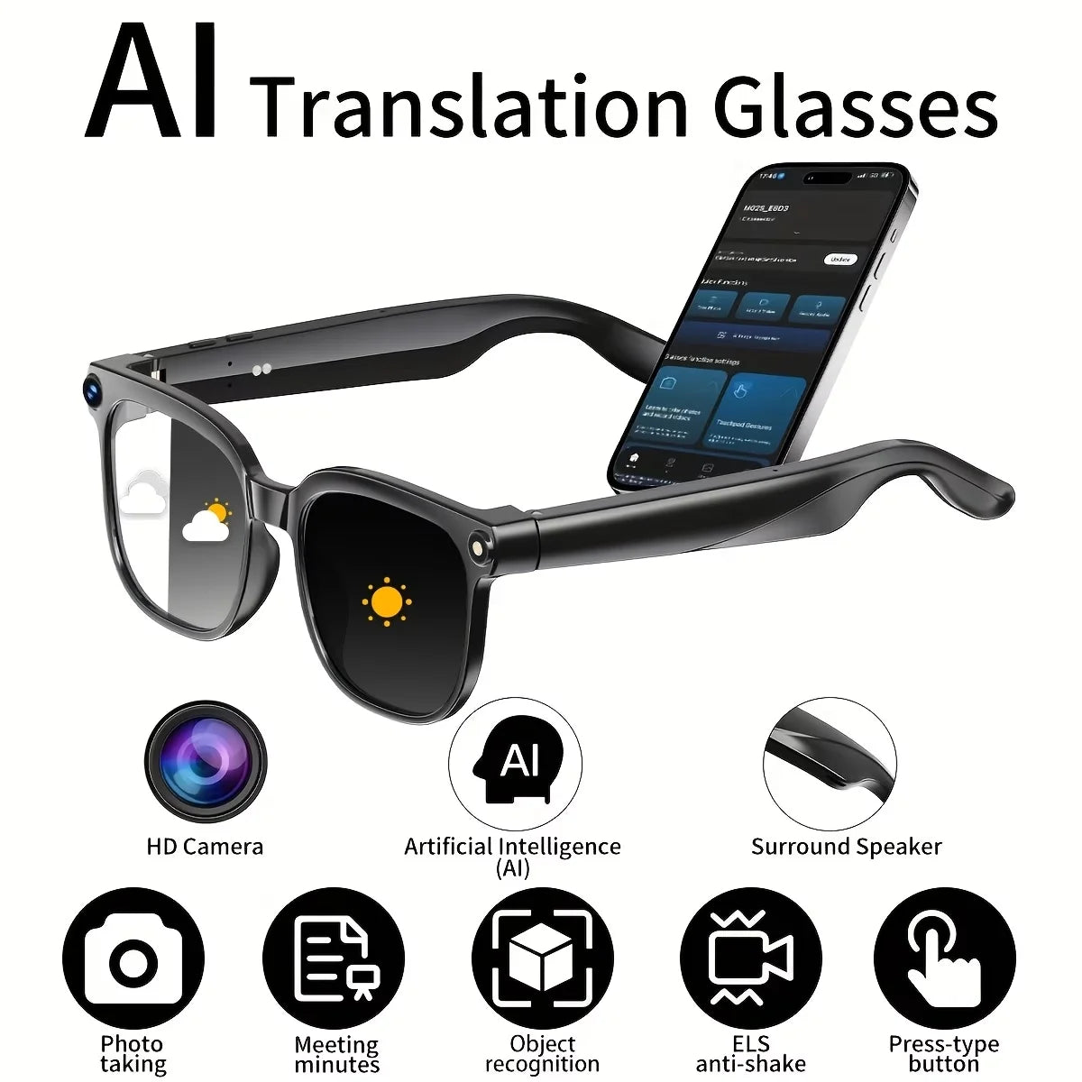AI Smart Video Glasses with 8MP Camera & 4K HD Recording