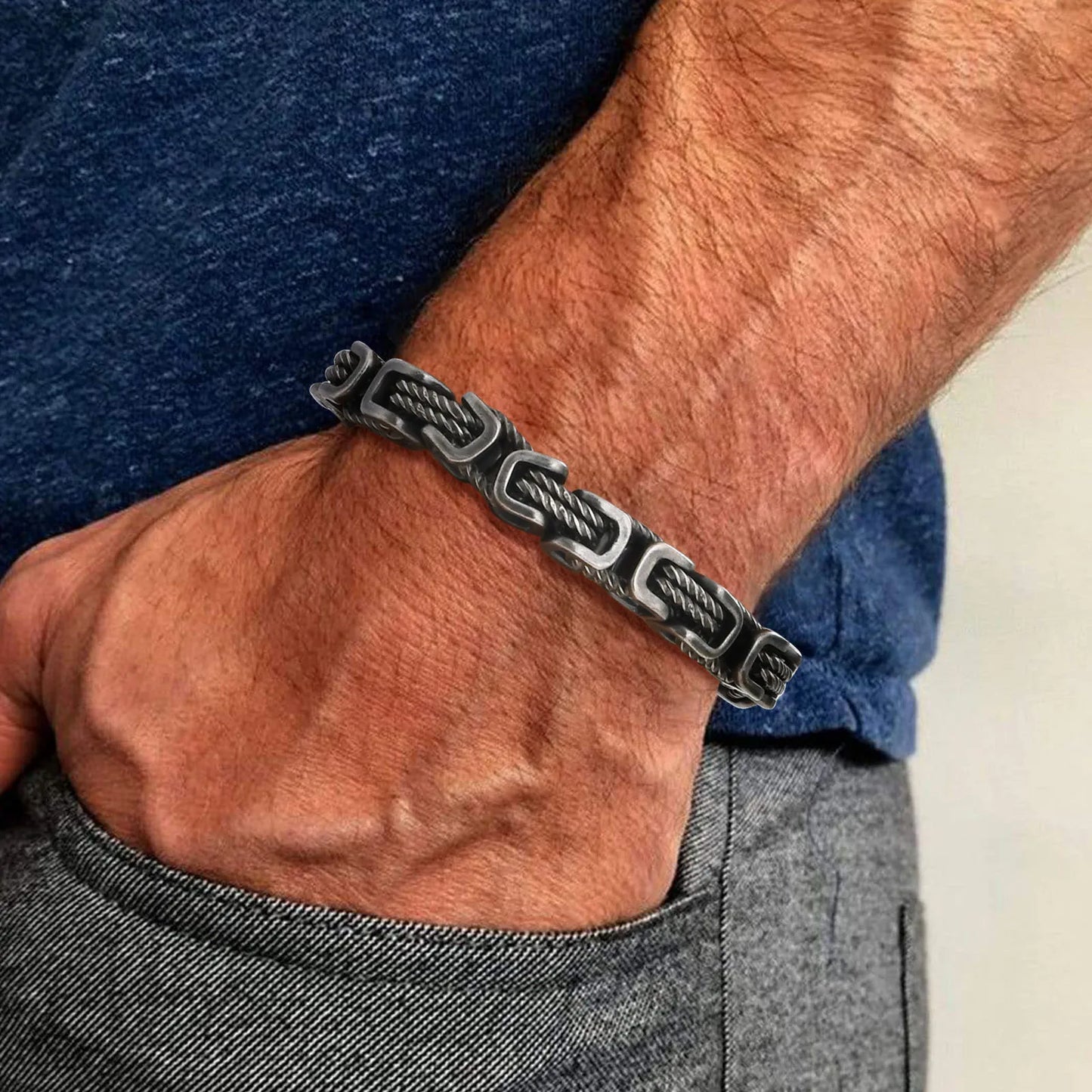 Stainless Steel Byzantine Bracelet | Vintage Style Chain Wristband