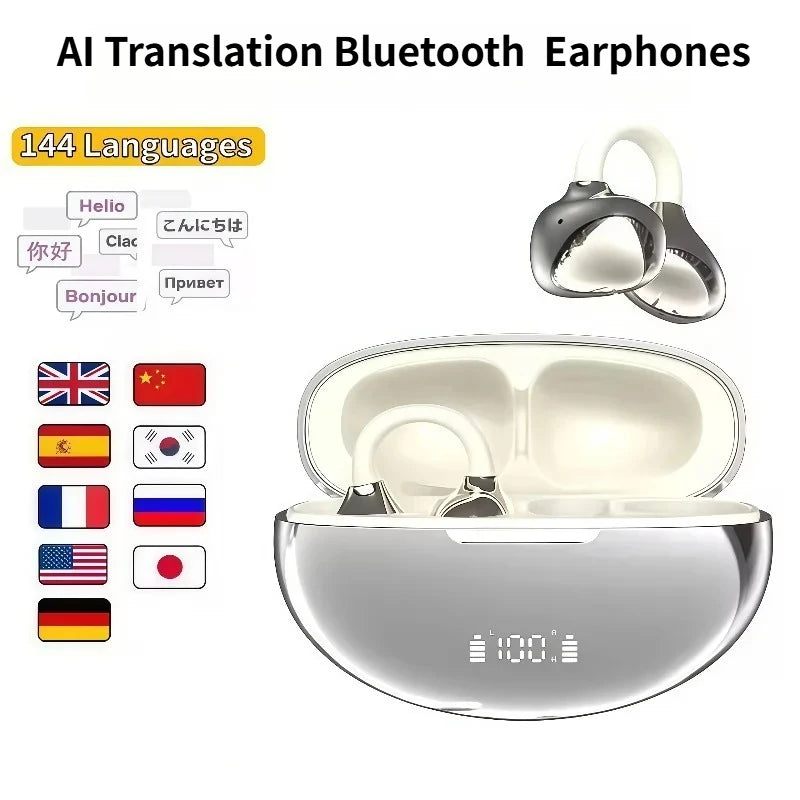 Wireless AI Translation Ear Clip | Bluetooth 5.49 Open-Ear Earbuds