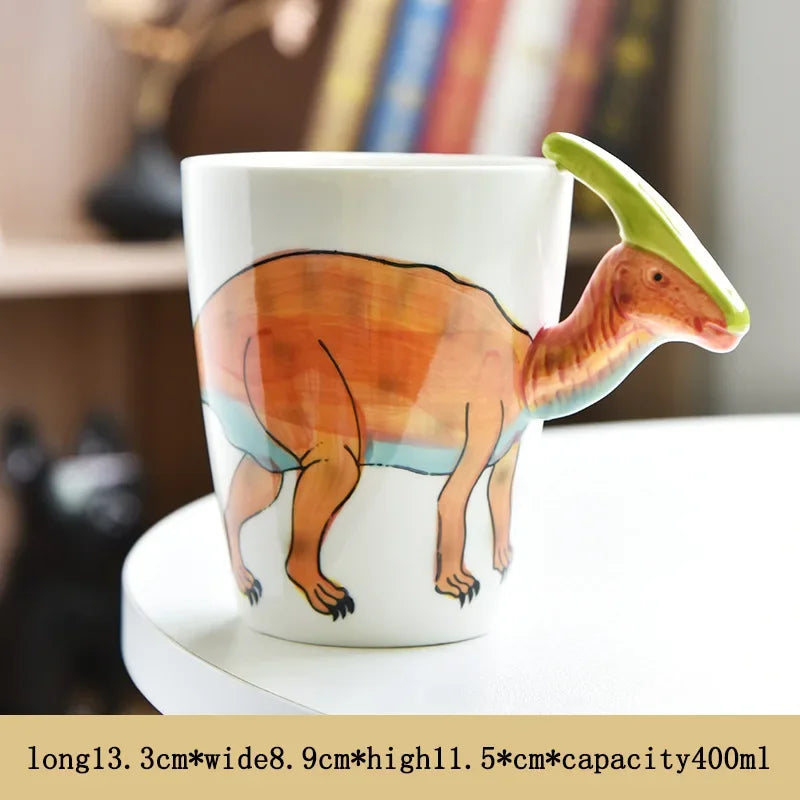 3D Dinosaur Ceramic Mug | Cute Long Necked Dragon Coffee Cup