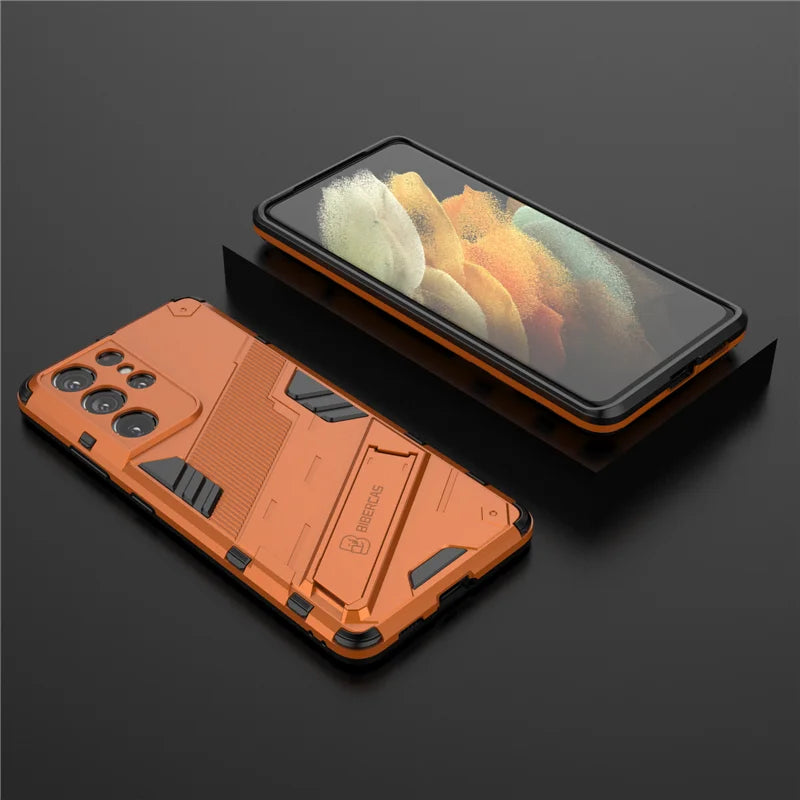 Solid Armor Cyber Shockproof Case For Samsung S25 Ultra S24 FE Ultra Plus A54 A55 A56 A36 A26 Tough Design Stand Cover