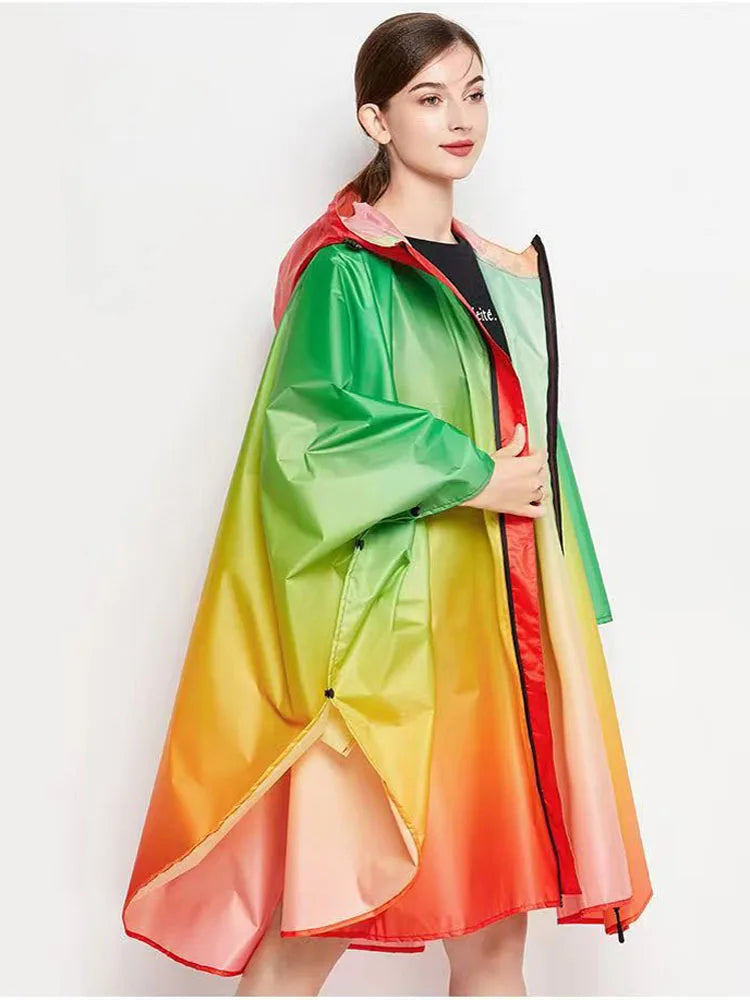 Big Size Women Gradient Color Raincoat | Lightweight Waterproof Cloak