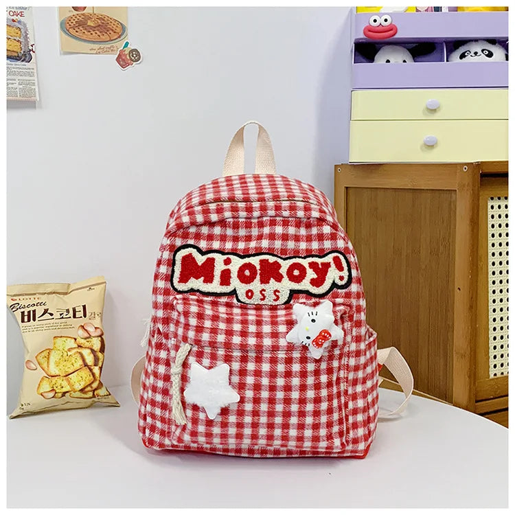 Stylish Girls Red Plaid Backpack | Large Capacity School Bag