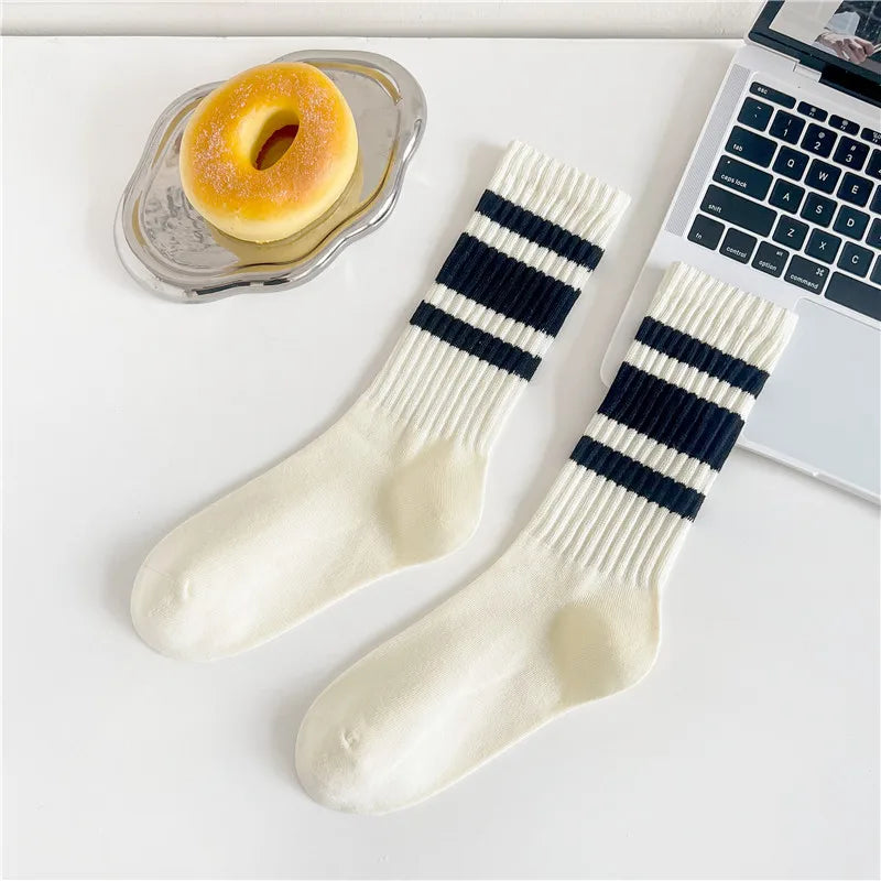 Vintage Striped Medium Tube Socks | Unisex Terry Sports Socks