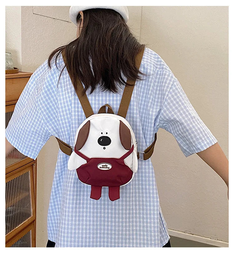 Cute Cartoon Dog Mini Backpack | Adjustable Canvas Travel Bag