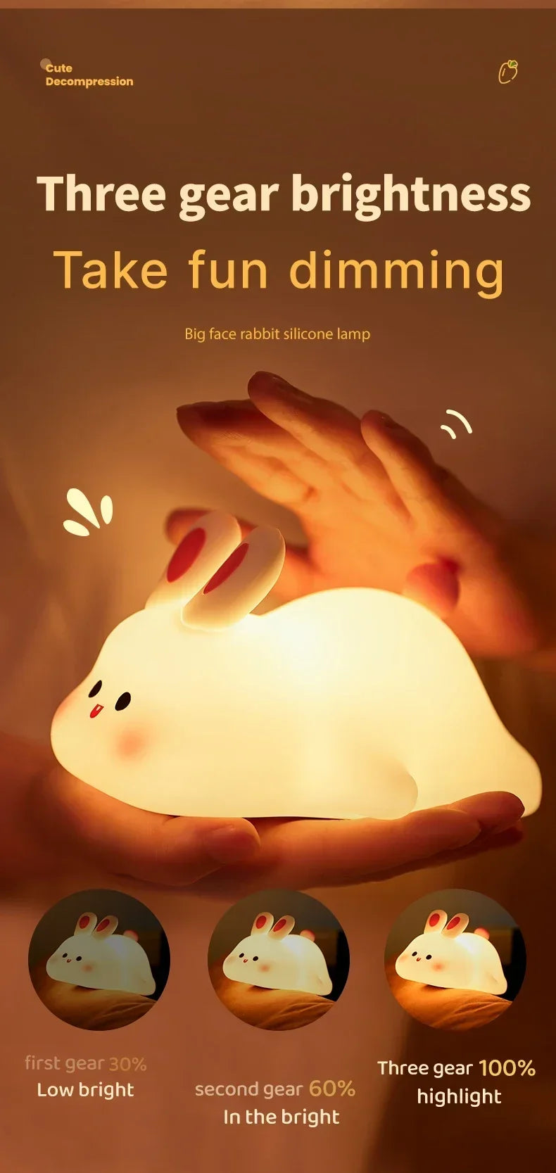 Luz nocturna LED recargable de animales para habitaciones infantiles | Acogedora y bonita