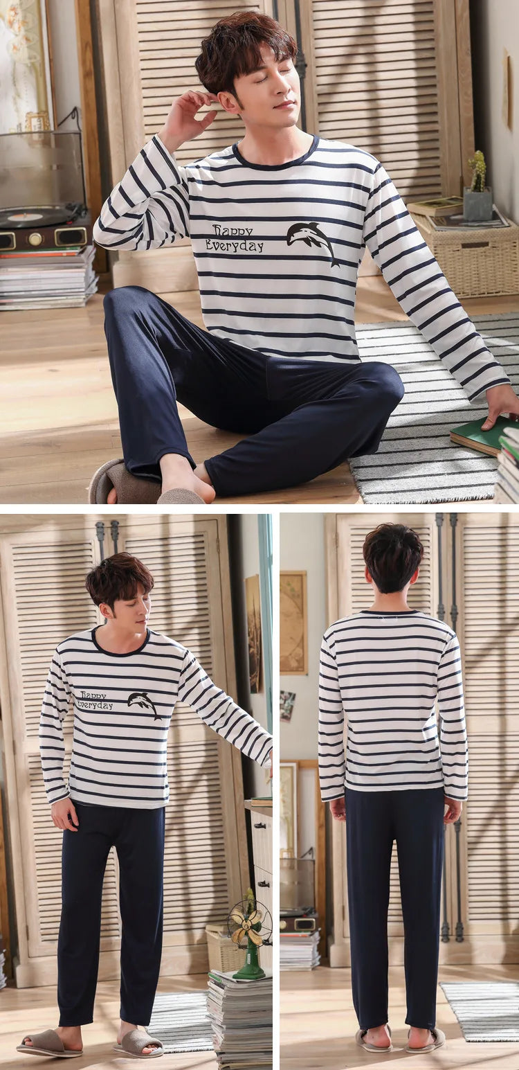 Men's Striped Long-Sleeved Pajamas | Comfortable Sleepwear Set