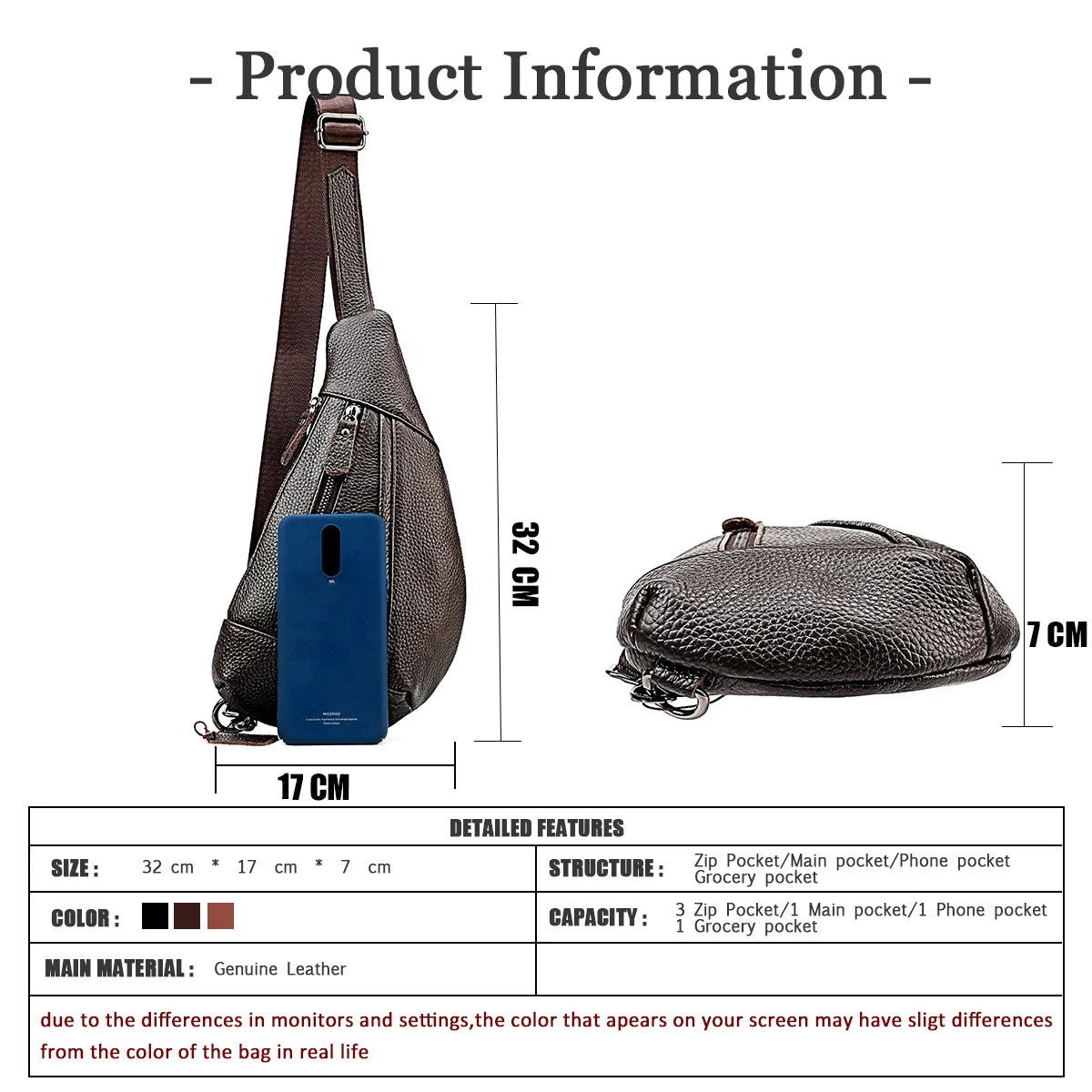 Men's Genuine Leather Chest Bag | Casual Triangle Crossbody Sling