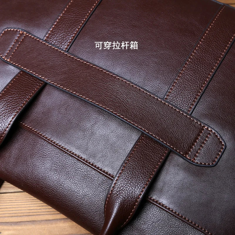 Vintage Genuine Leather Men's Briefcase for 14 Inch Laptops