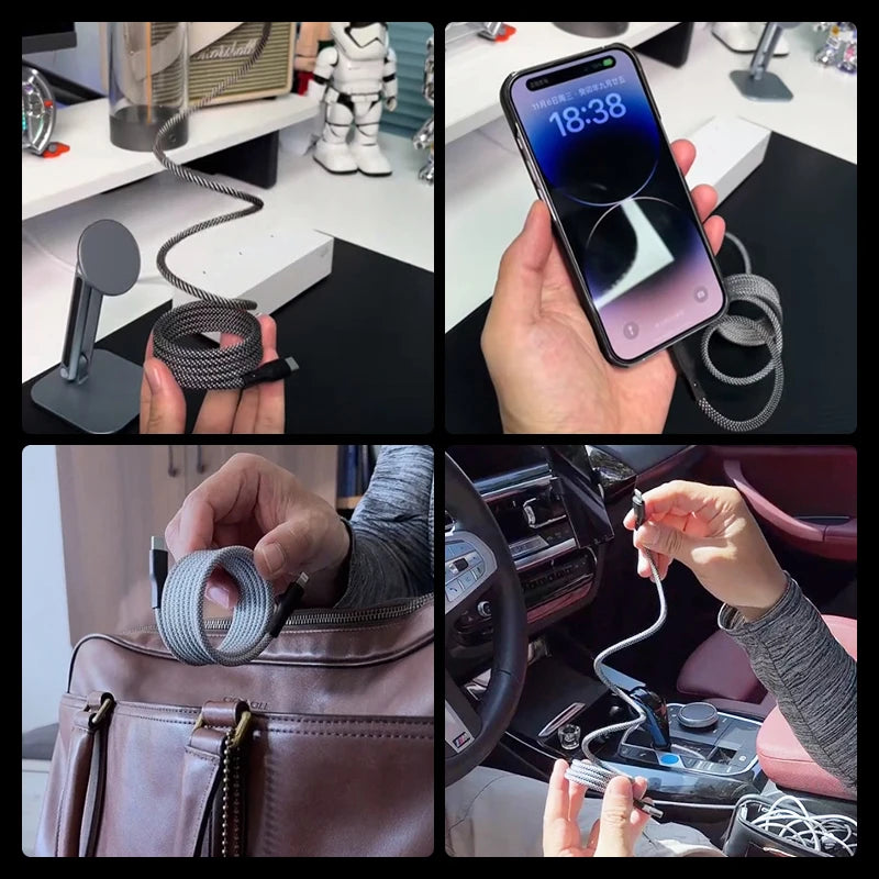 Magnetic Braided USB Type-C Car Charging Cable - 6A Data Transfer