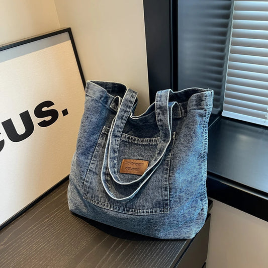 Elegante Bolso Grande de Lona | Versátil Bolso Vaquero