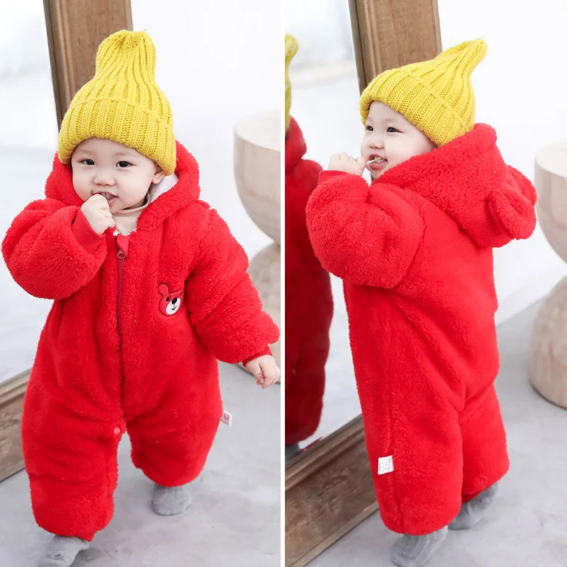 Cute Plush Bear Baby Romper | Warm Autumn Winter Jumpsuit