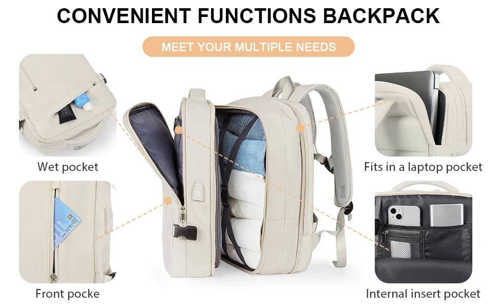 Expandable Women's Travel Backpack | Waterproof Hiking Laptop Bag