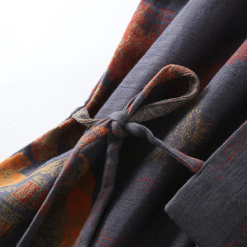 Roomwear Cotton Kimono Pajamas Men's Robes for Spring Jacquard Printed Home Clothing Medium Length Oversized Breathable Bathrobe