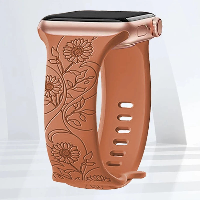 Floral Engraved Silicone Strap | Elegant Replacement Band for Apple Watch
