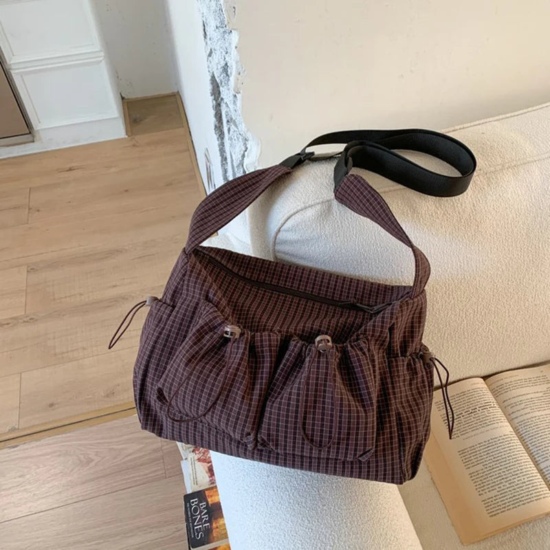 Stylish Plaid Nylon Shoulder Tote Bag | Versatile Everyday Accessory