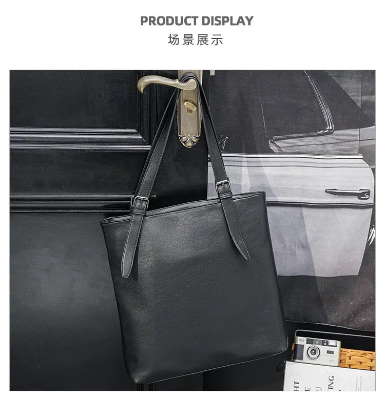 Soft Leather Tote Bag for Men | Large Capacity Business Casual