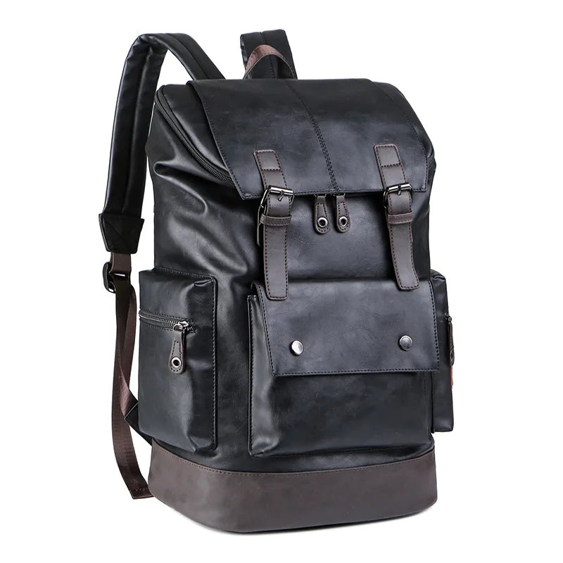 Men's Fashion PU Leather Large Capacity Waterproof Backpack