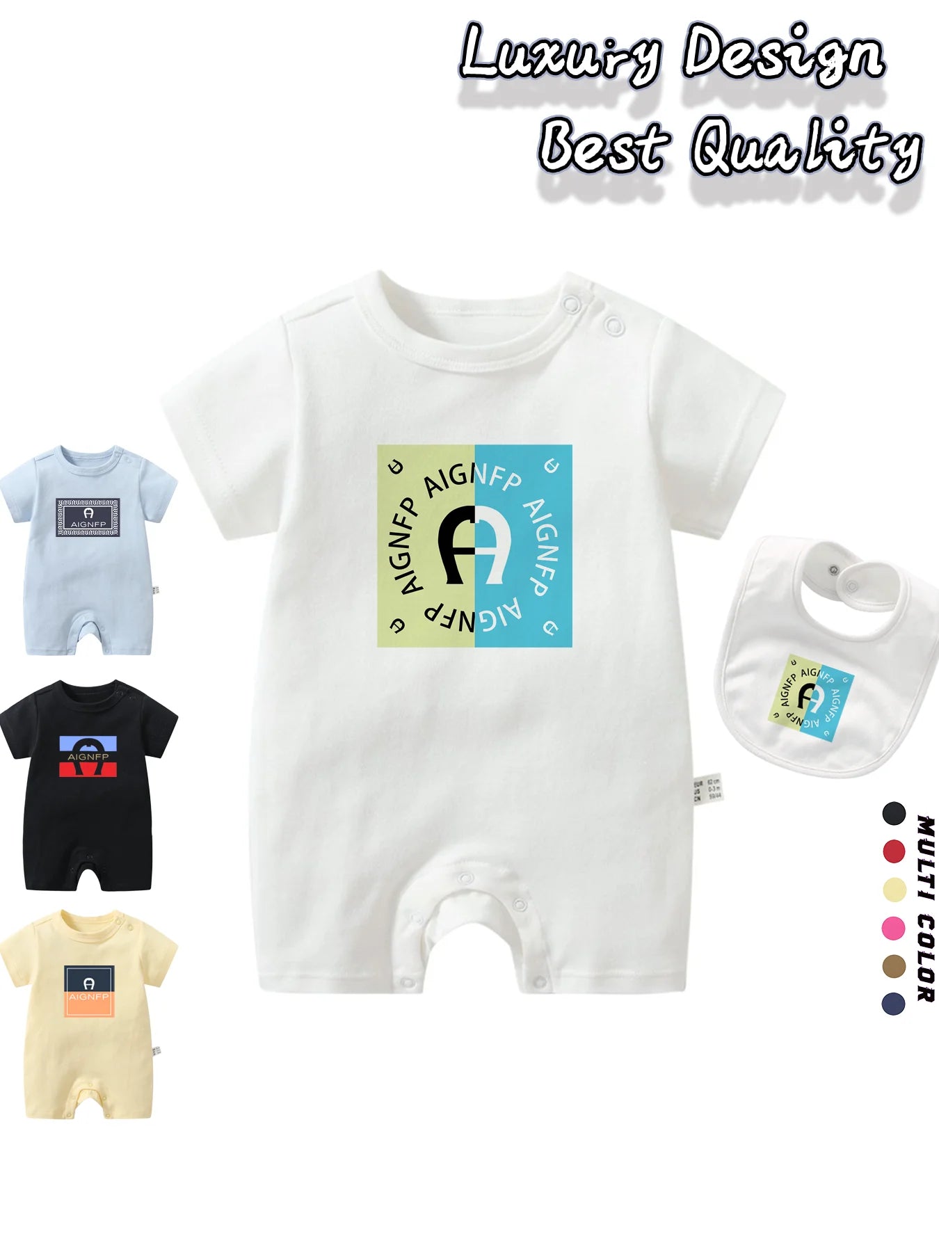 Colorful Newborn Baby Boys Rompers & Bib Scarf Set | Summer Style