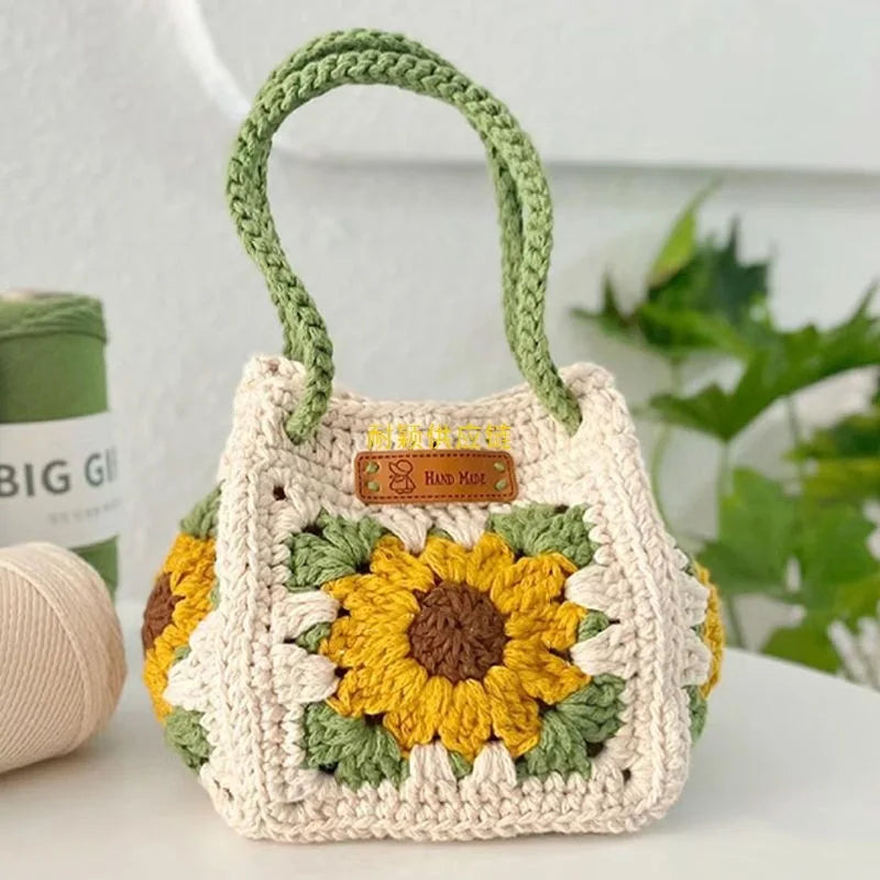 Hand-Woven Crochet Sunflower Handbag | DIY Home Decor Bag