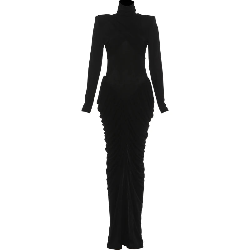 Elegant Autumn Maxi Dress | Turtleneck Full Sleeve Womens Dress