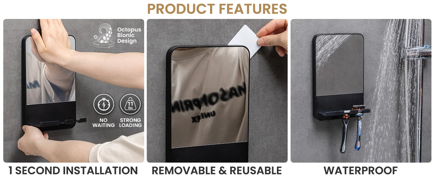 Fogless Shower Shaving Mirror with Storage Tray | Easy Installation