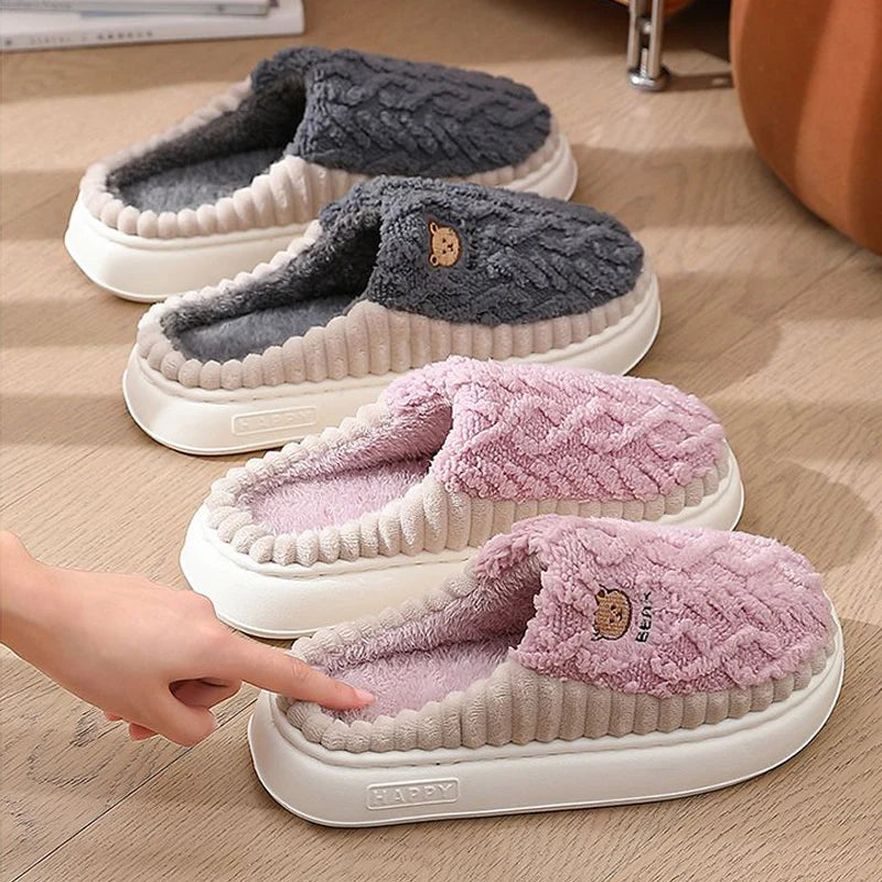 Cozy Cartoon Bear Slippers | Warm Plush Indoor House Shoes