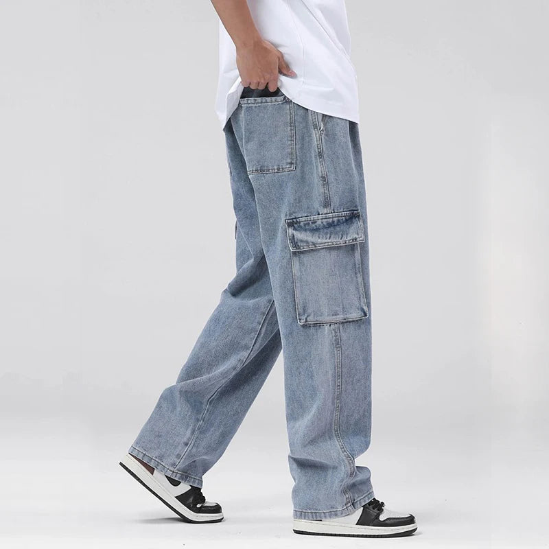 Men's Baggy Cargo Jeans with Elastic Waist | Casual Vintage Style