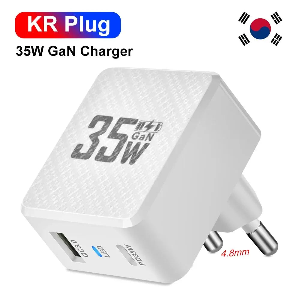 35W GaN Dual Port Fast Charger | USB-C & USB-A Wall Adapter