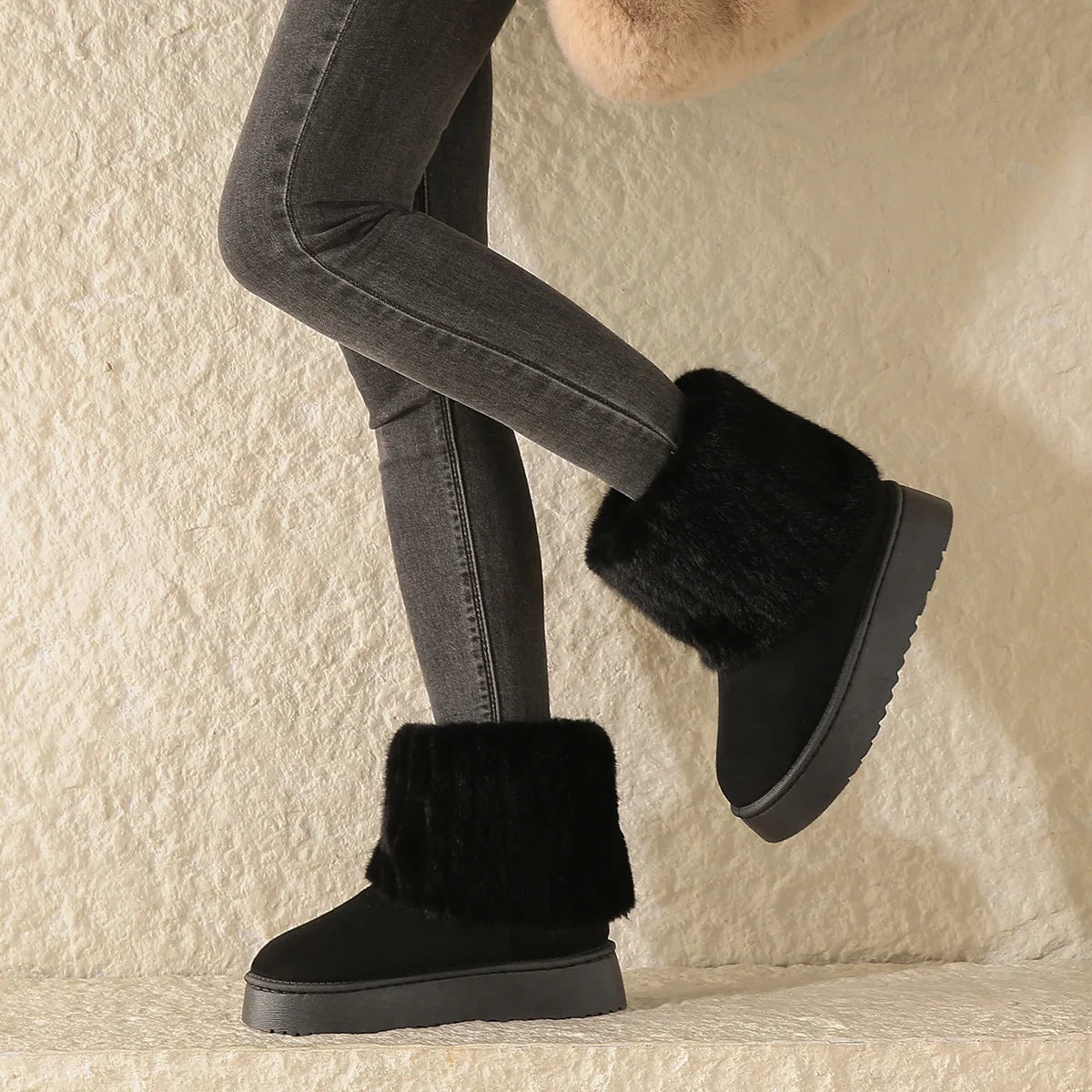Men's Korean Style Fleece Snow Boots | Warm Plush Mid-Calf Winter Loafers