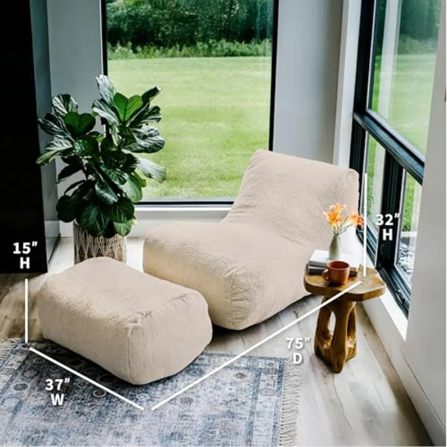Comfortable Bean Bag Lounger and Ottoman Set for Relaxation
