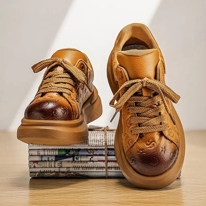 Men's Retro High-Street Leather Sneakers | Stylish Casual Shoes
