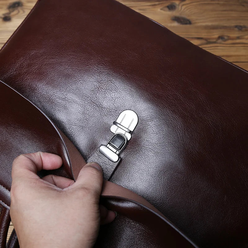 Maletín de cuero genuino vintage para hombre | Bolso para portátil de gran capacidad