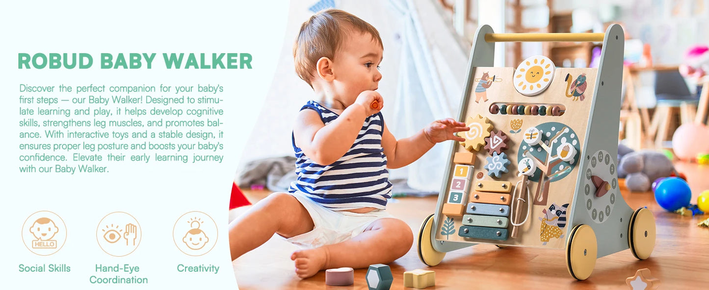Wooden Baby Walker with Activity Center | Engaging Montessori Toy