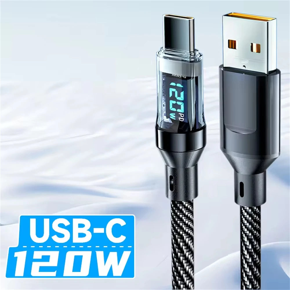 100W USB C & 120W USB A Charging Cables with LED Display