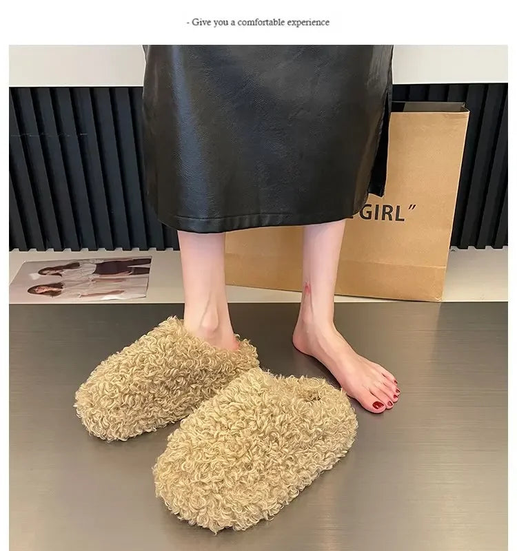Warm Plush Closed Toe Mules | Women's Winter Indoor Slippers