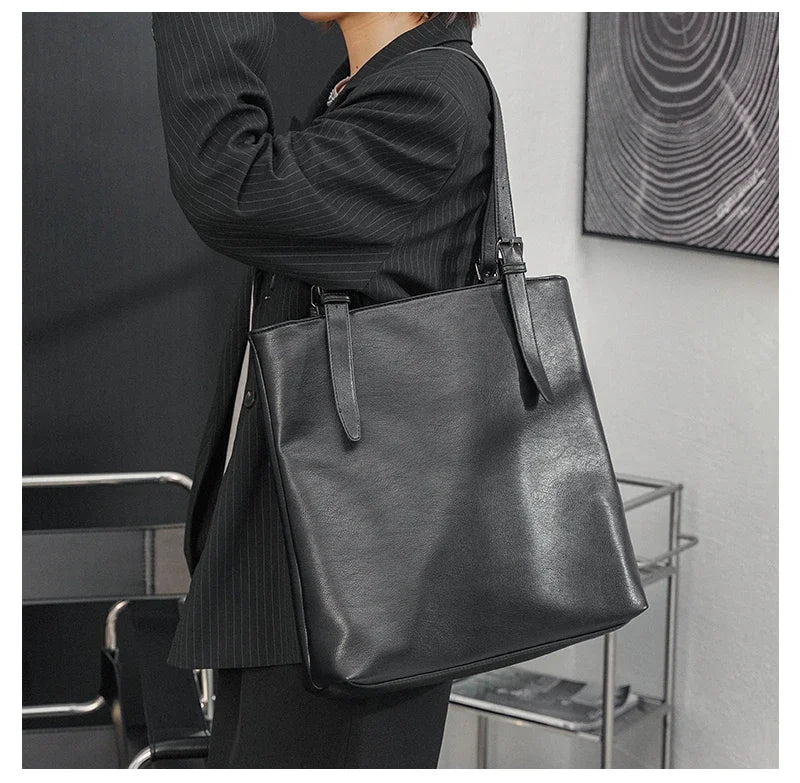 Soft Leather Tote Bag for Men | Large Capacity Business Casual