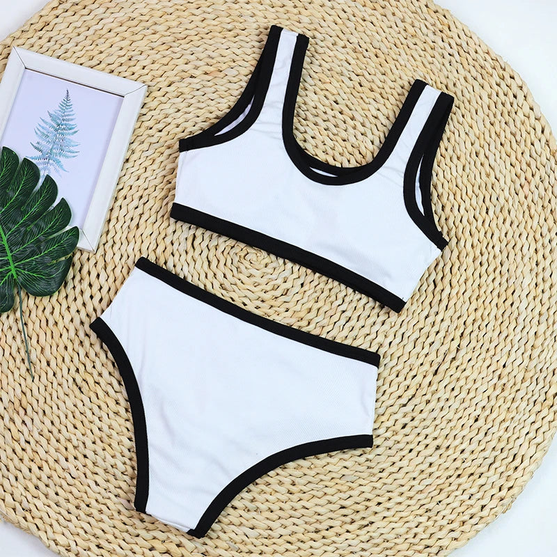 High Waist Women's Swimwear | Luxury Ribbed Two-Piece Bikini Set