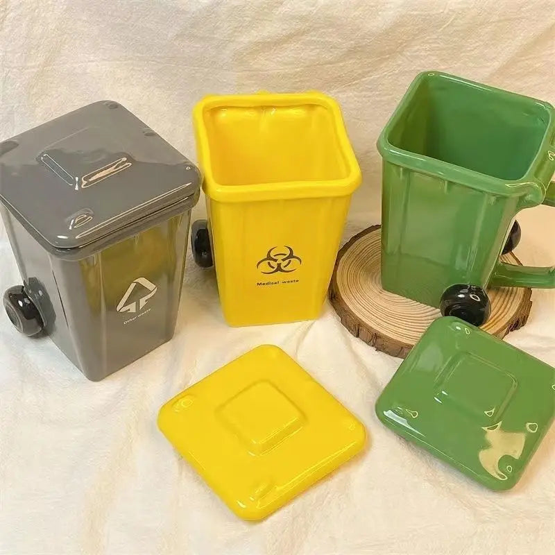 Funny Ceramic Trash Can Mug | Trendy Office Coffee Cup