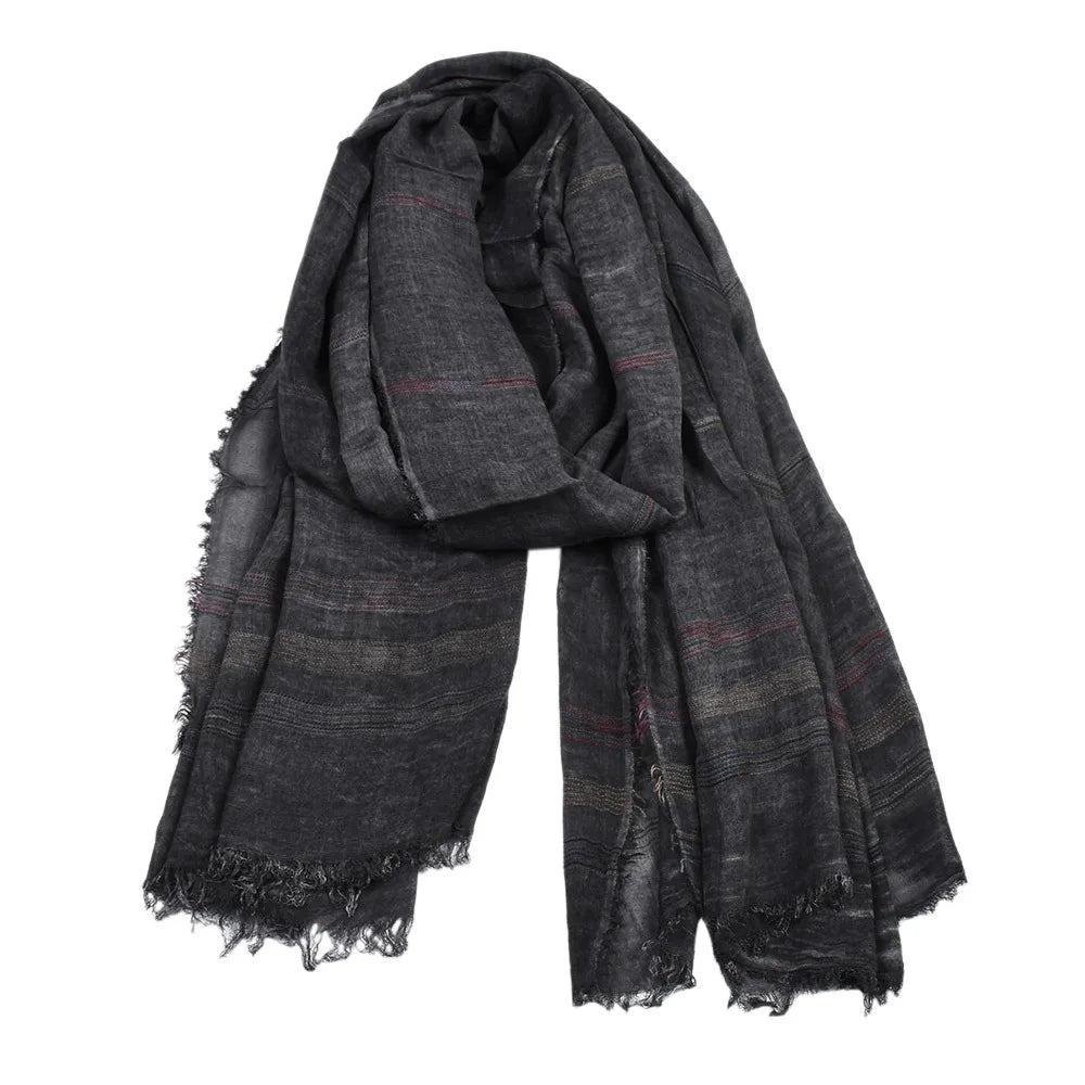 Men's Green Cotton Linen Scarf | Warm Autumn Winter Accessory