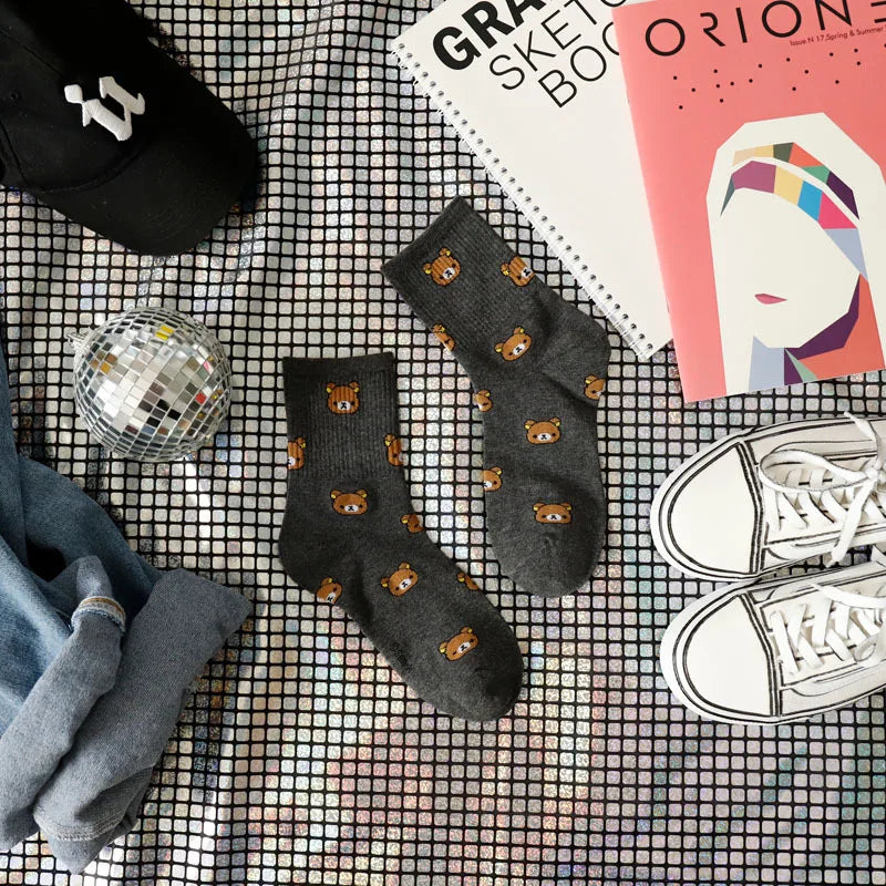 Cute Bear Pattern Women's Cotton Socks | Breathable Comfort