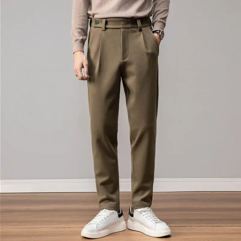 High-Quality Brown Woolen Straight Casual Pants for Men
