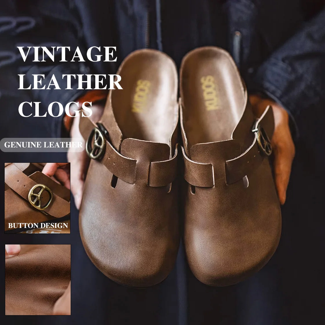 Men's Vintage Brown Leather Mules | Comfortable Slide-On Slippers