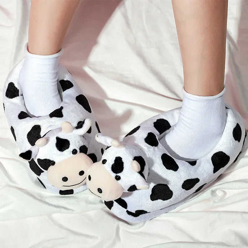 Cute Milk Cow Plush Slippers | Cozy Kawaii Indoor House Shoes