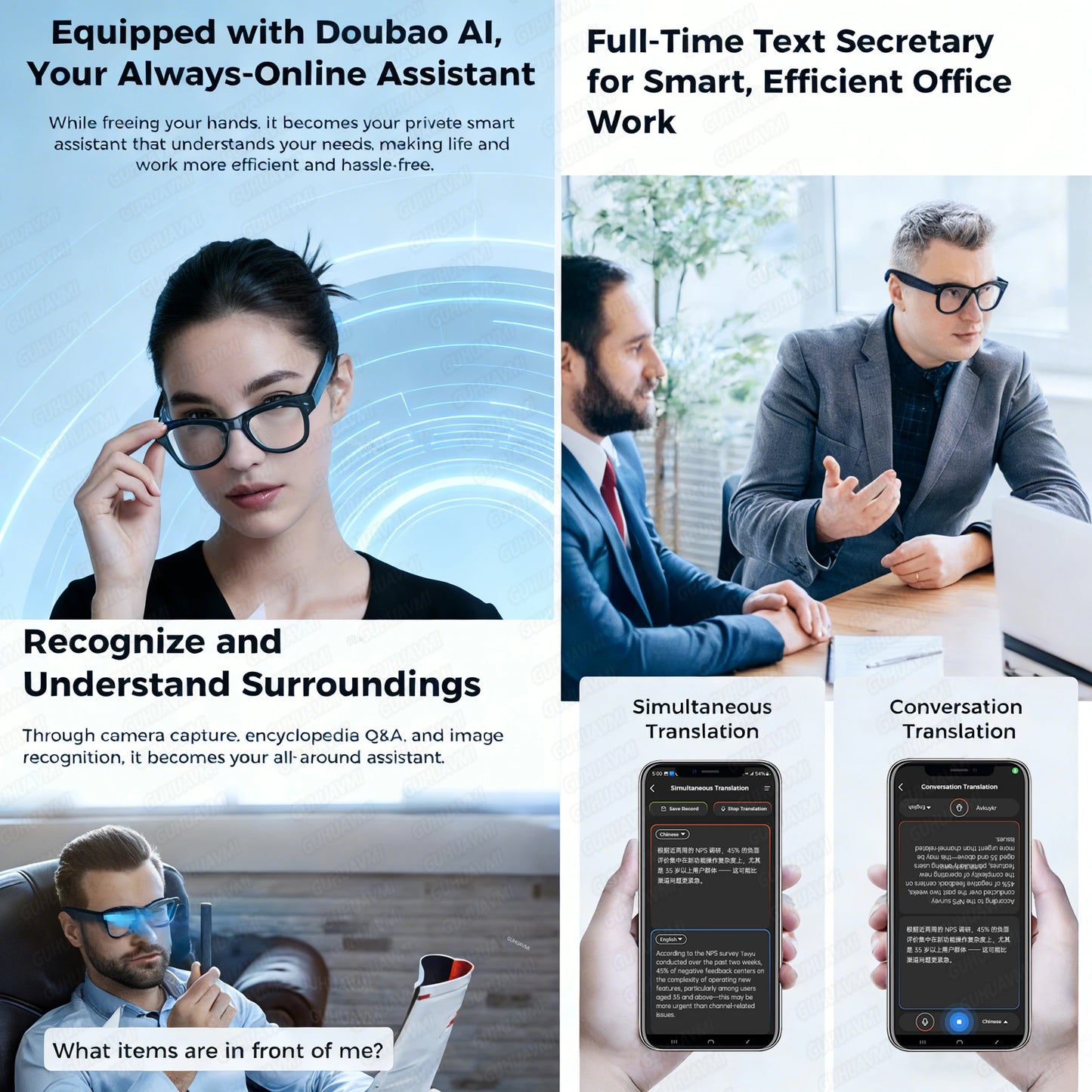 AI Smart Glasses | Real-Time Translation, Video Recording & Music