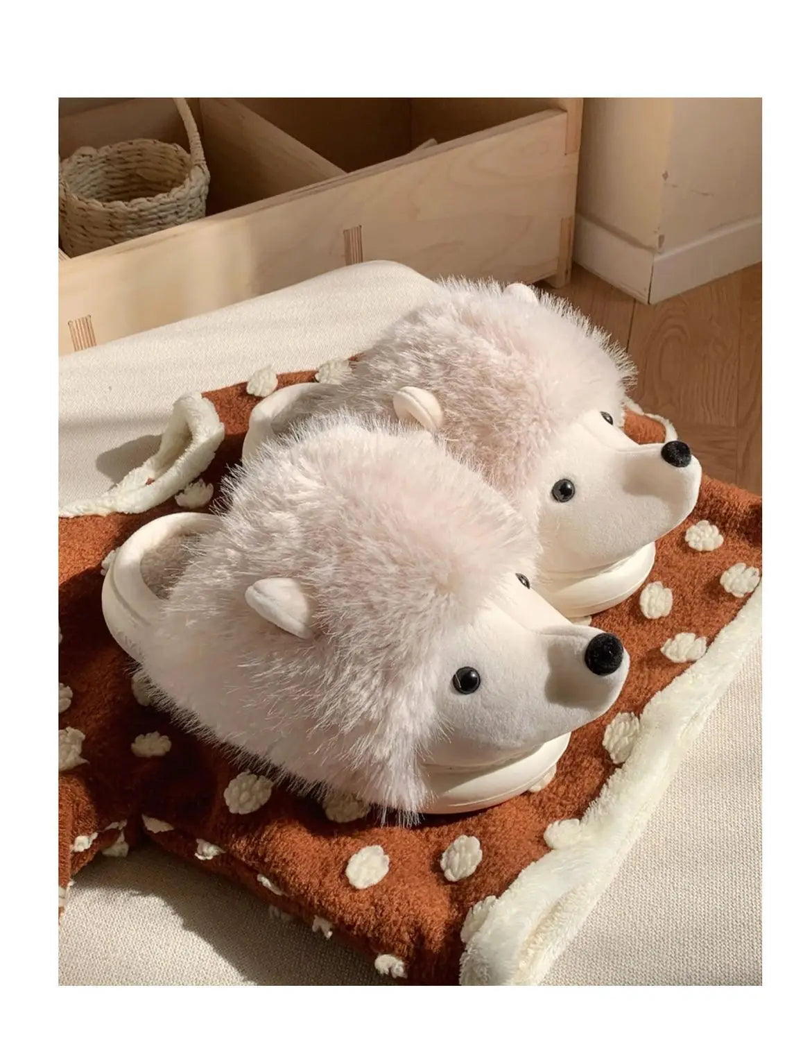 Cute Hedgehog Plush Winter Slippers | Cozy Cotton Home Shoes