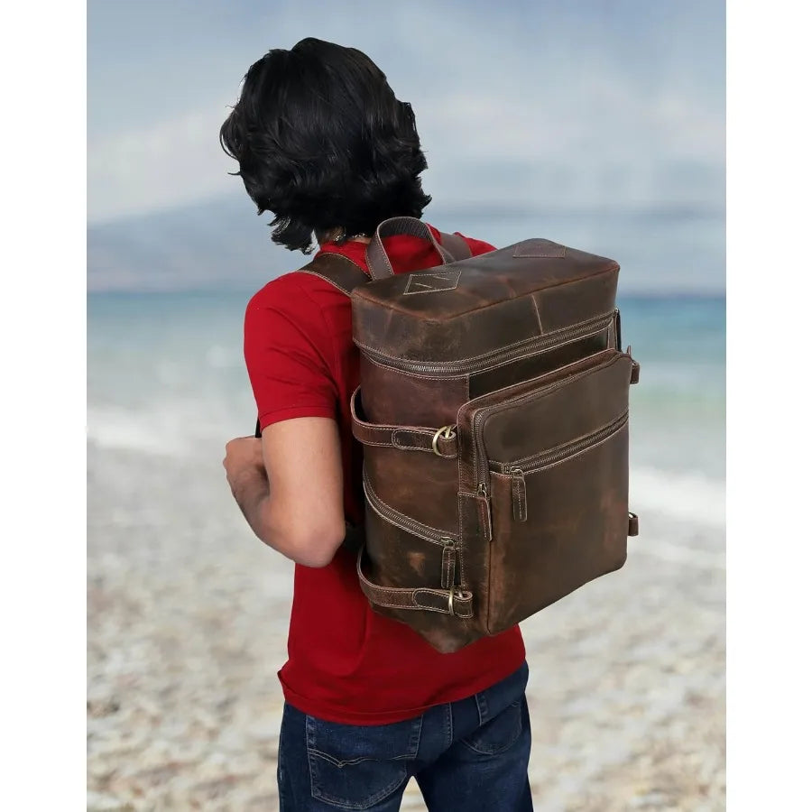 Mochila de Cuero de Gran Capacidad | Elegante Mochila Retro de Negocios