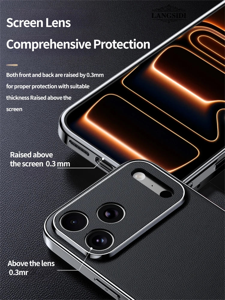 Funda de lujo de piel para iPhone | Protección total de la lente