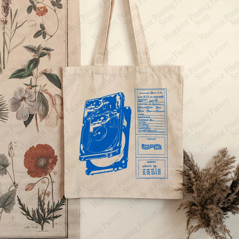Retro Record Graphic Canvas Tote Bag | Reusable Shopper Bag